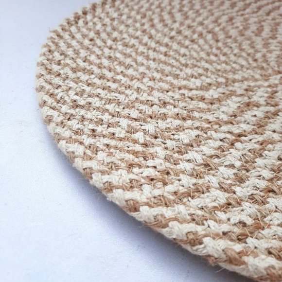 Jute Cotton Placemat, Round, White Beige, Crisscross, 14 Inches, Pack of 4 - Picture 3 of 3